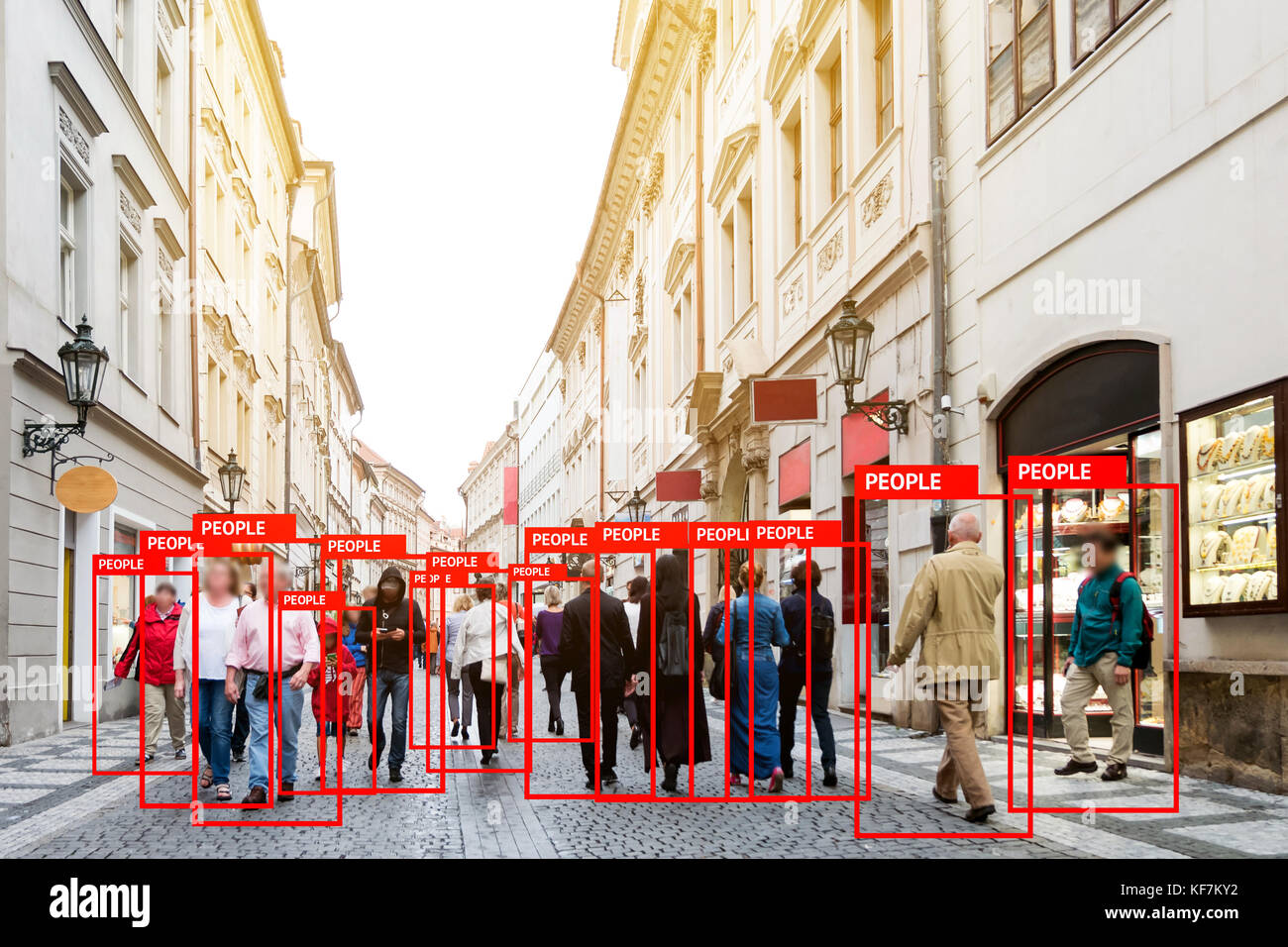 Machine Learning analytics identify person , smart city technology , Artificial intelligence concept. Software ui analytics and recognition people in  Stock Photo