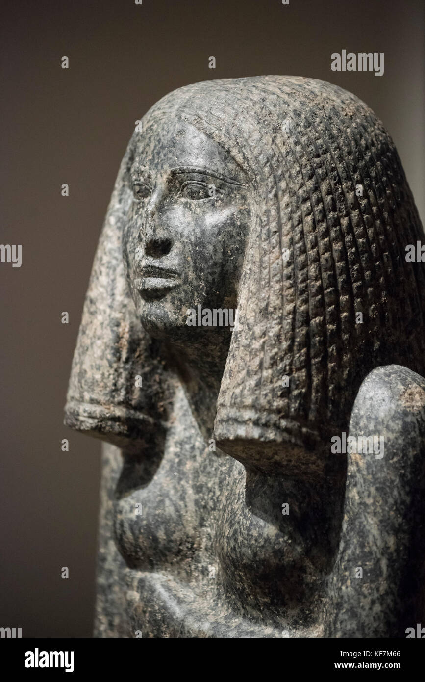 Turin. Italy. Statue of Egyptian Princess Redji. Old Kingdom, 3rd Dynasty (2592-2543 B.C.). Museo Egizio (Egyptian Museum).  Granodiorite. From Saqqar Stock Photo