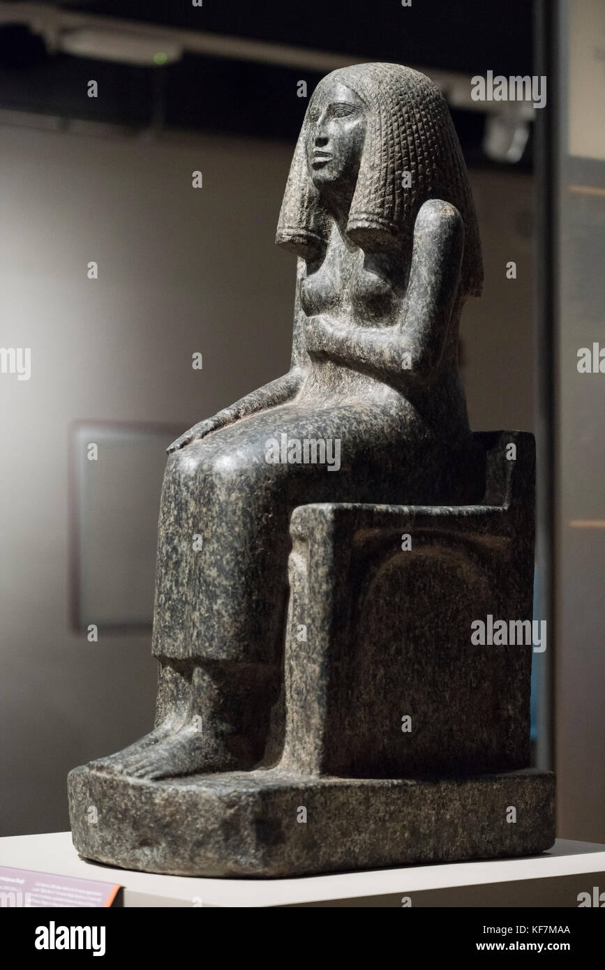 Turin. Italy. Statue of Egyptian Princess Redji. Old Kingdom, 3rd Dynasty (2592-2543 B.C.). Museo Egizio (Egyptian Museum).  Granodiorite. From Saqqar Stock Photo
