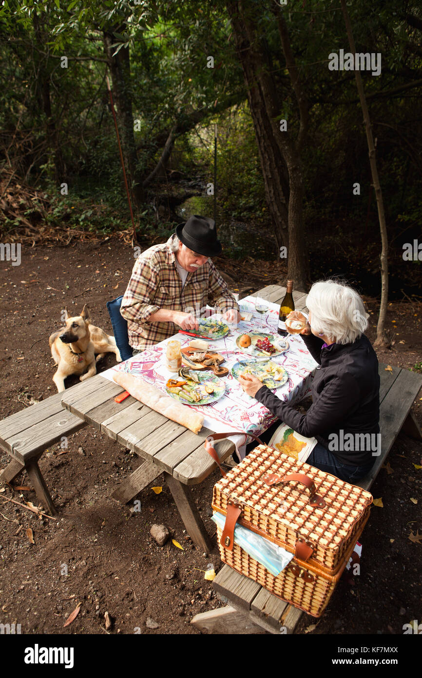 USA, California, Sonoma, Wendy and Bob Smithers picnic at the Buena