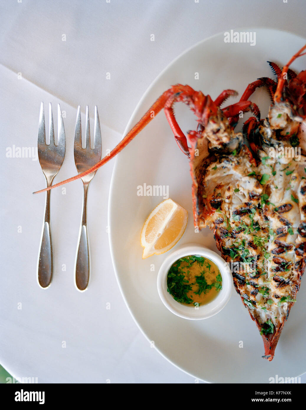 USA, California, Los Angeles, food shot of a grilled lobster at The Lobster Restaurant in Santa