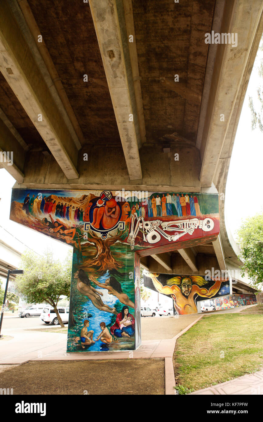 USA, California, San Diego, street art painted on the bridge above Chicano Park Stock Photo