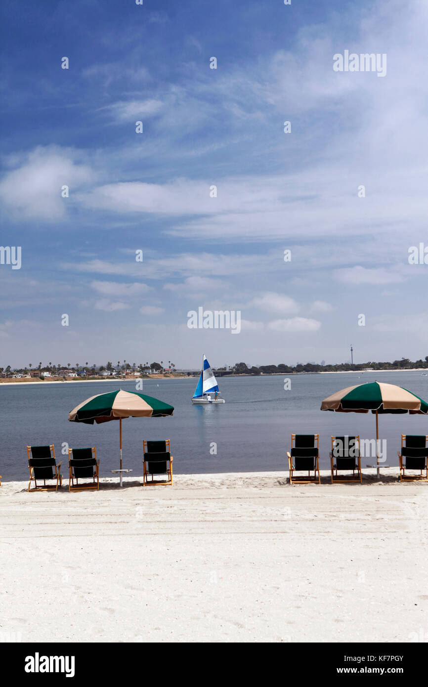 USA, California, San Diego, beach out front of the Catamaran Hotel Stock Photo