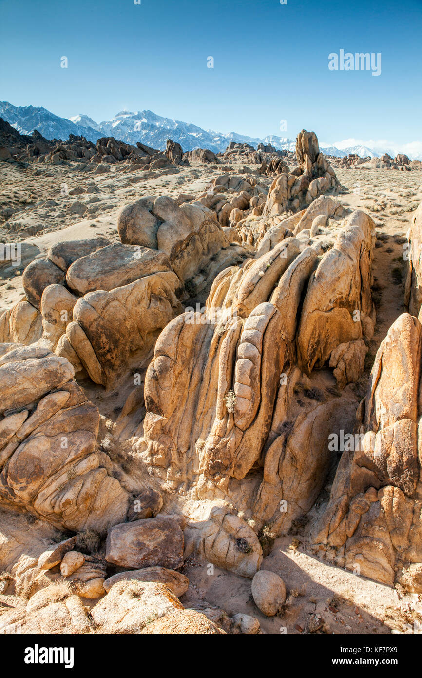 USA, California, Mammoth, a view of the unique rock formations along all sides of Movie Road in Lone Pine Stock Photo