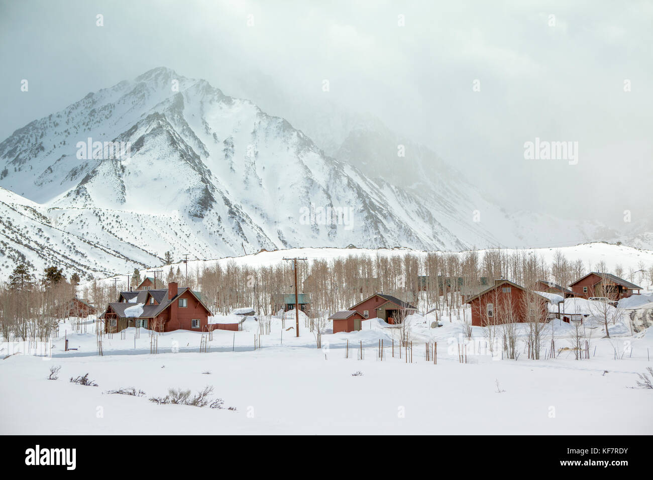Usa California Mammoth Cabins Perched Below The Snow Capped