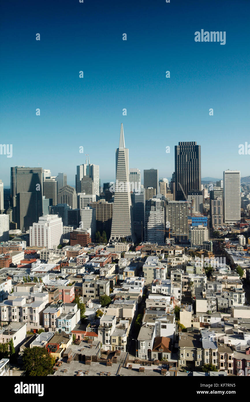 USA, California, San Francisco, an elevated view of downtown San Francisco as seen from the top of Coit Tower, Telegraph Hill Stock Photo