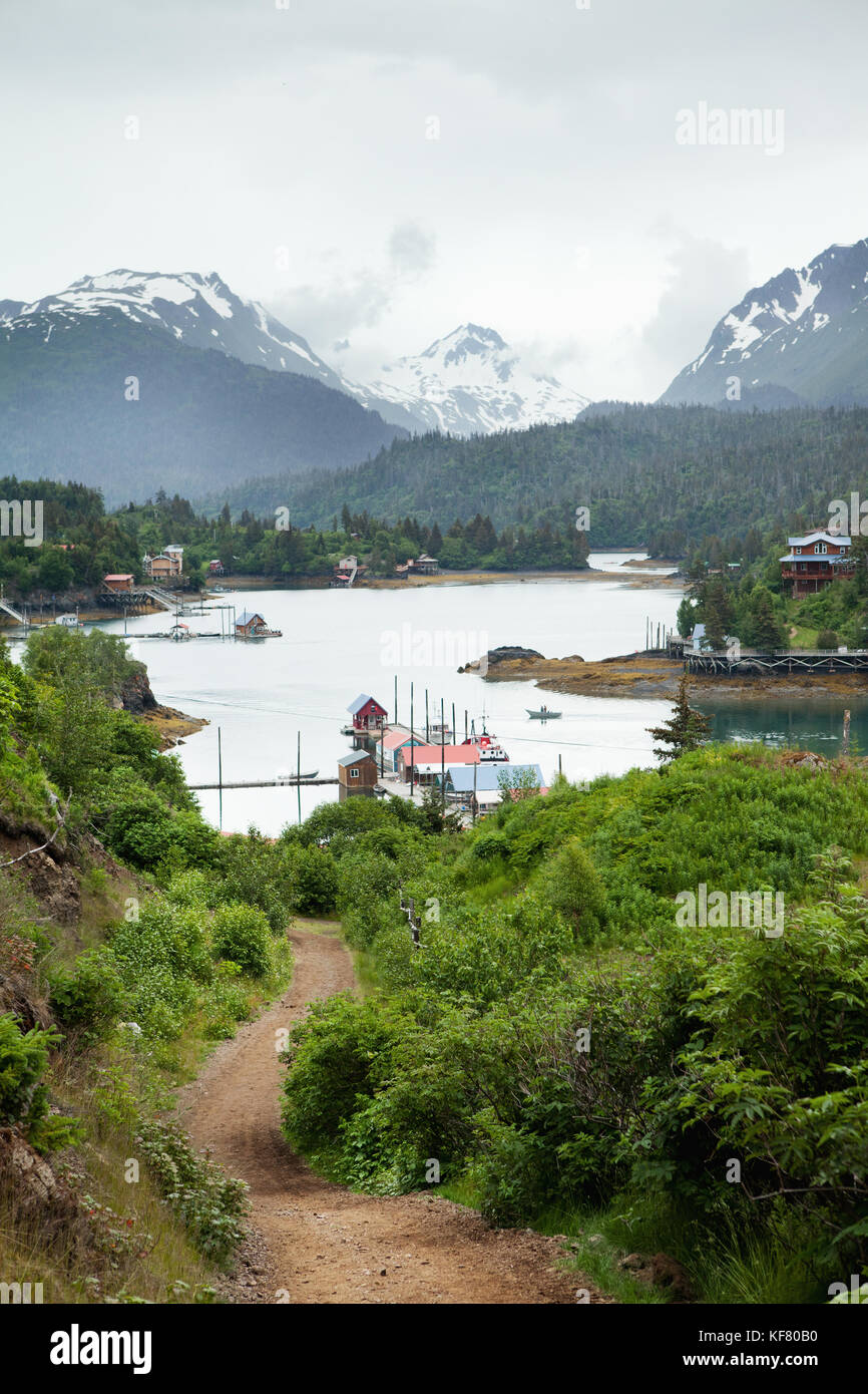 USA, Alaska, Homer, an overall view of Halibut Cove in the evening time