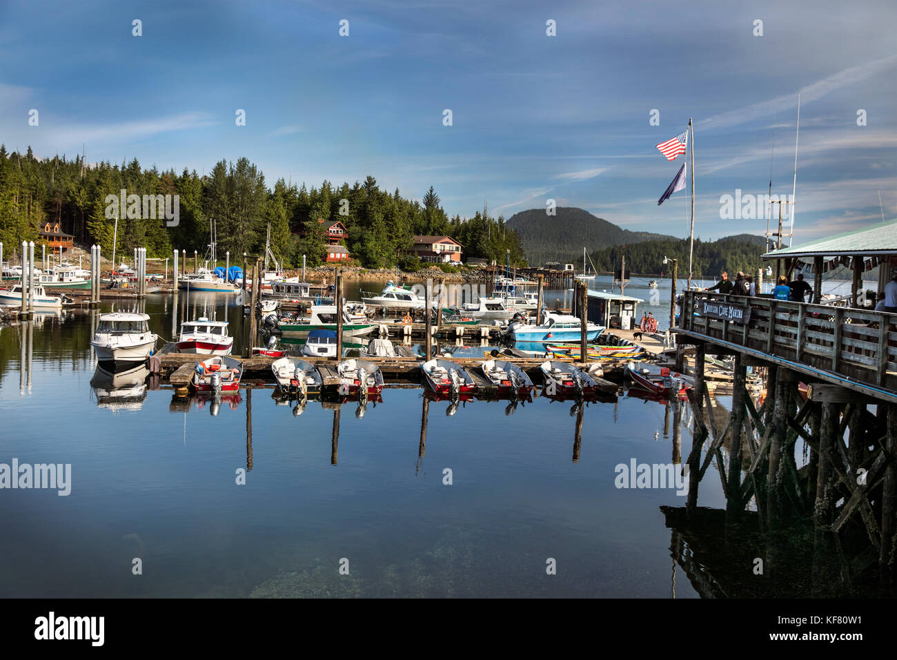 USA, Alaska, Ketchikan, fishing boats moored in the Behm Canal near Clarence Straight, Knudsen Cove along the Tongass Narrows Stock Photo