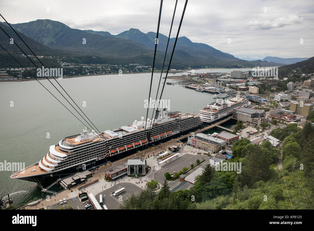 USA, Alaska, Juneau, views from the Mount Roberts Tramway of the port ...