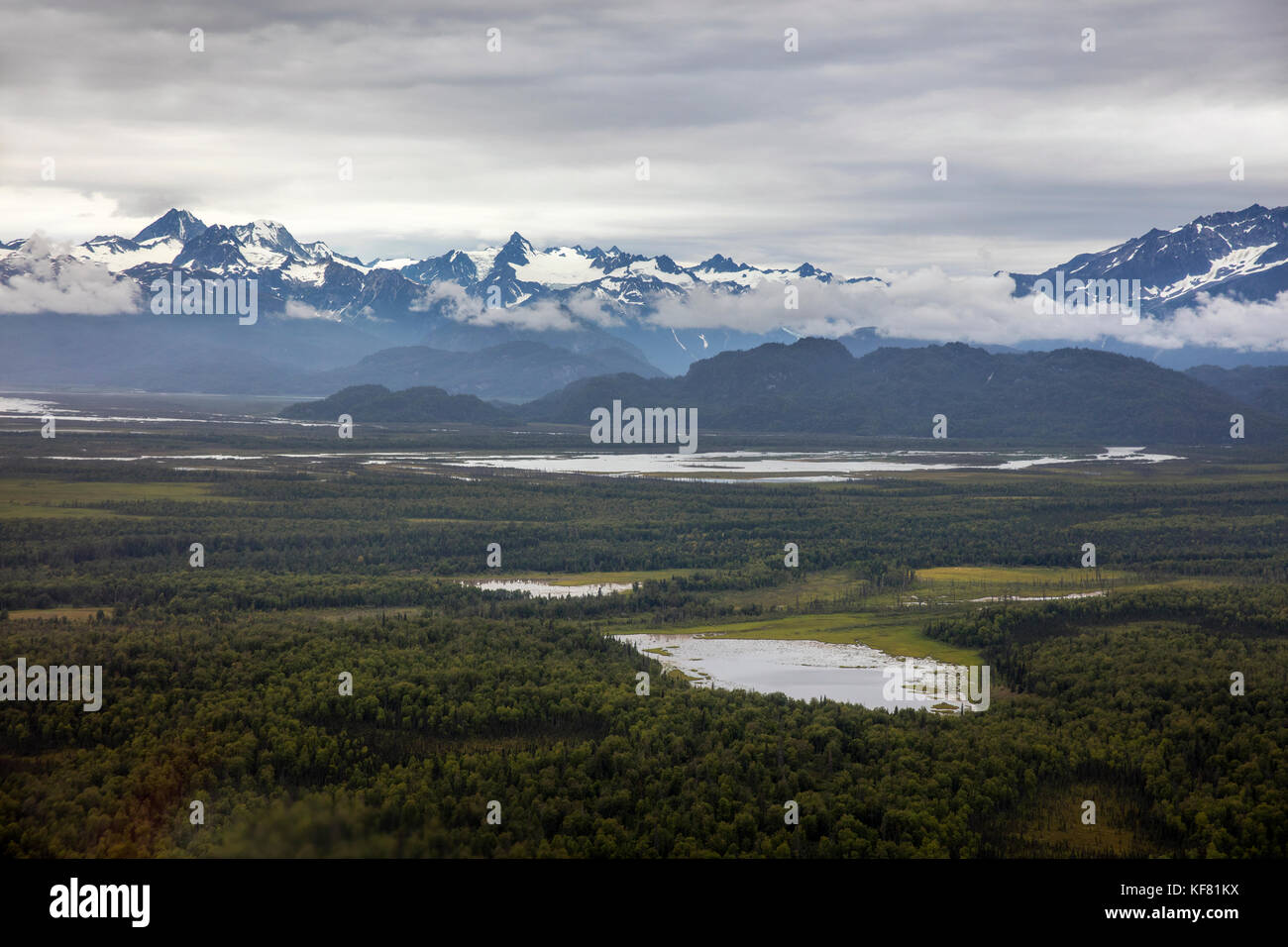USA, Alaska, Anchorage, the view from inside the float plane on the