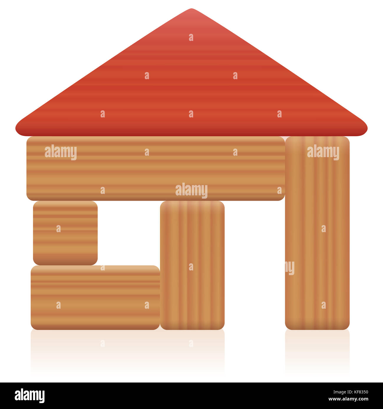 Simple small toy house built with a few wooden building blocks and a roof for a small family - symbol for simplicity concerning easy living. Stock Photo