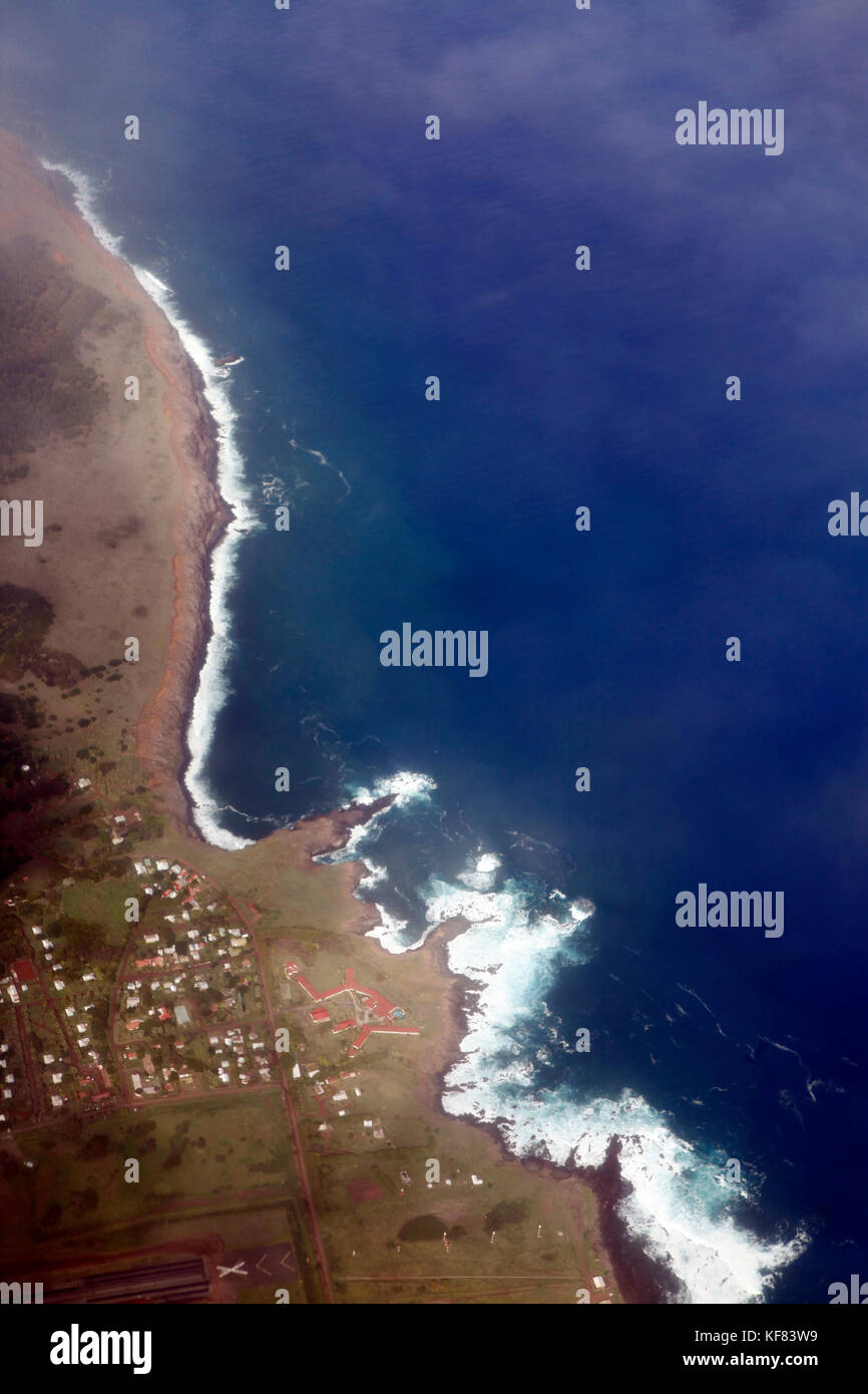 EASTER ISLAND, CHILE, Isla de Pascua, Rapa Nui, an ariel view of Easter Island upon arriving to the island Stock Photo
