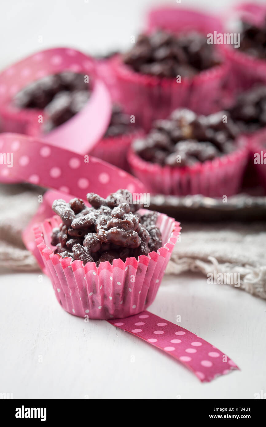 Rice crispies covered with milk chocolate Stock Photo Alamy