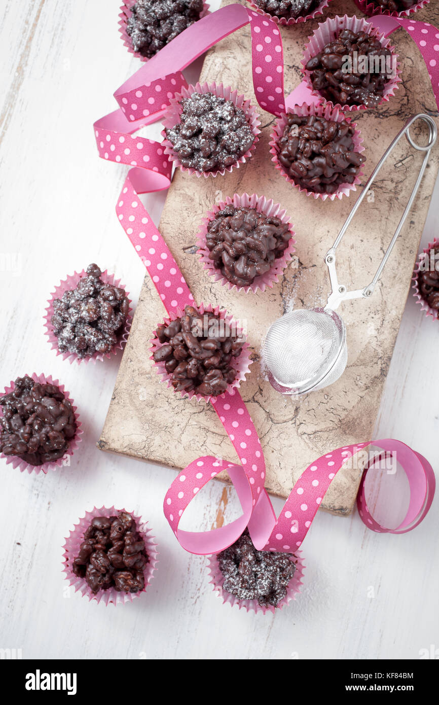 Rice crispies covered with milk chocolate Stock Photo Alamy