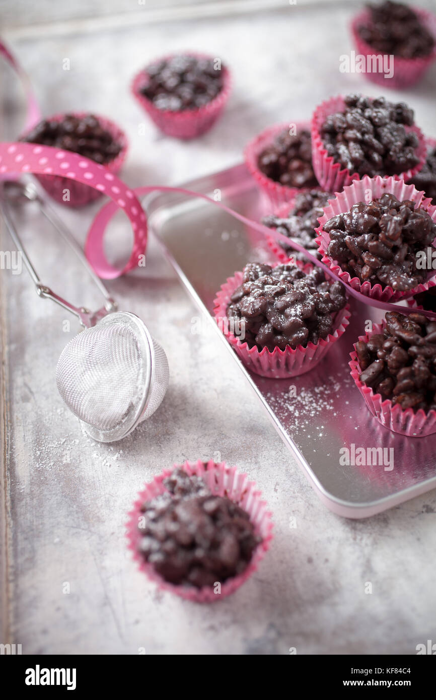 Rice crispies covered with milk chocolate Stock Photo Alamy