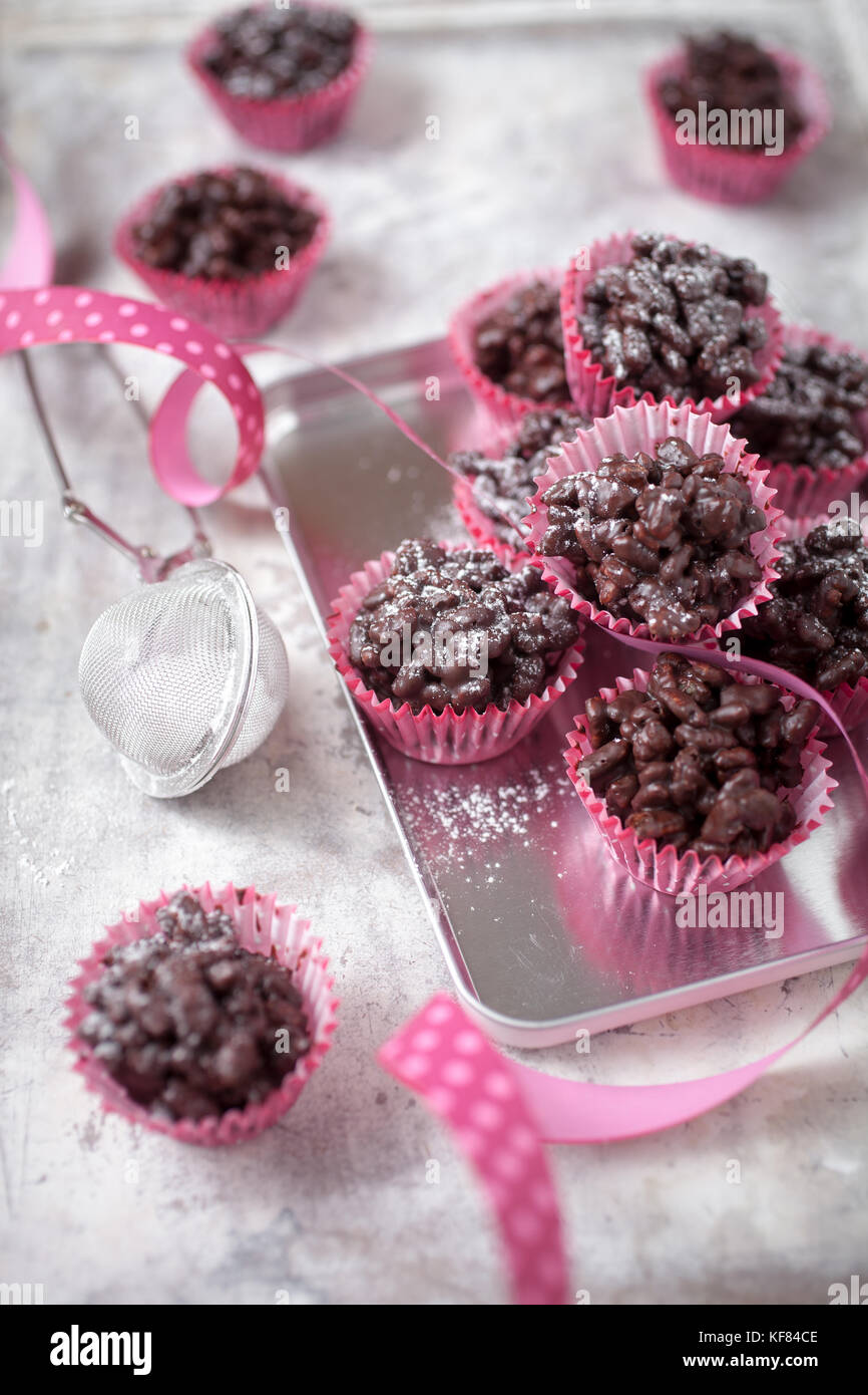 Rice crispies covered with milk chocolate Stock Photo Alamy