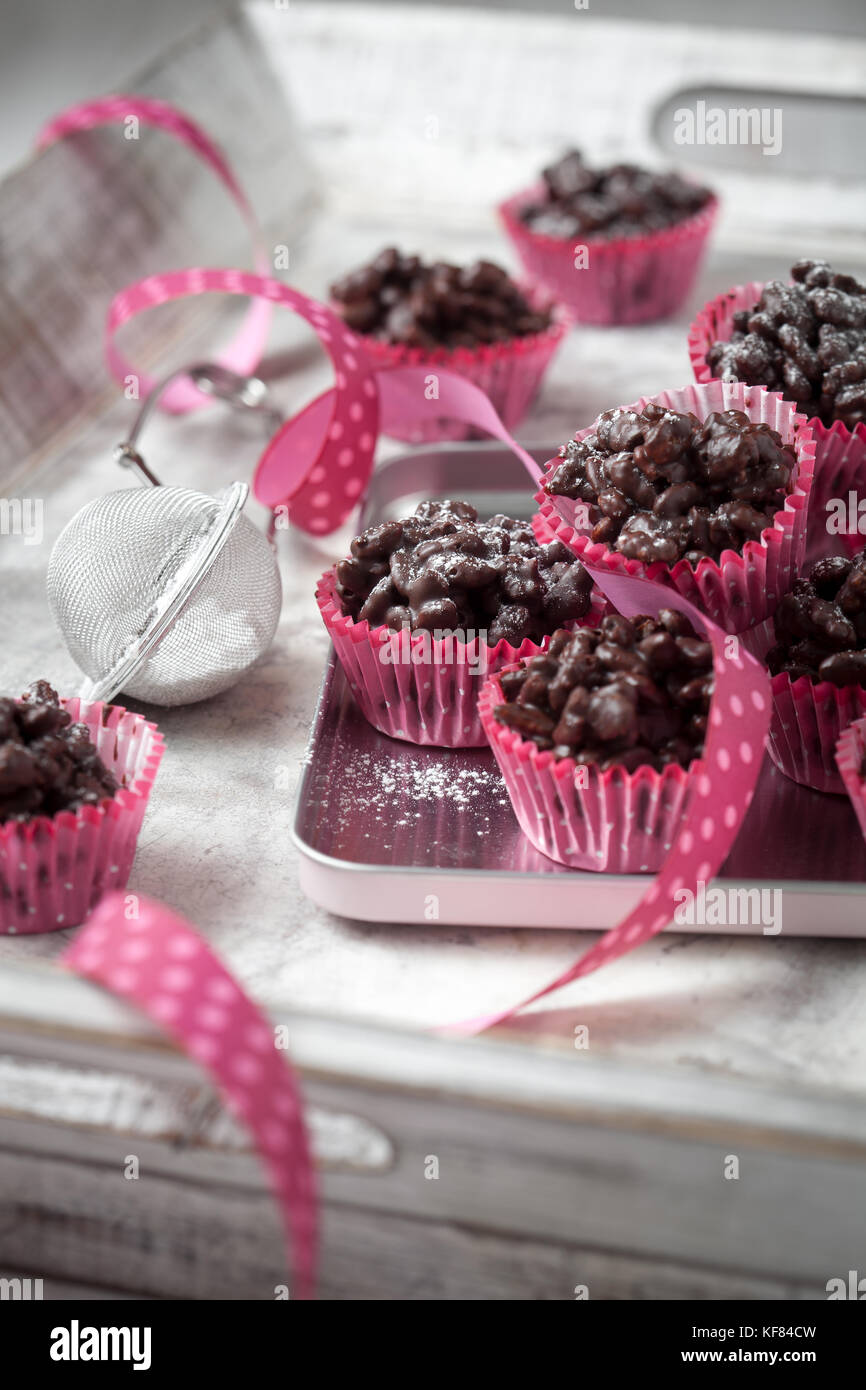 Rice crispies covered with milk chocolate Stock Photo Alamy
