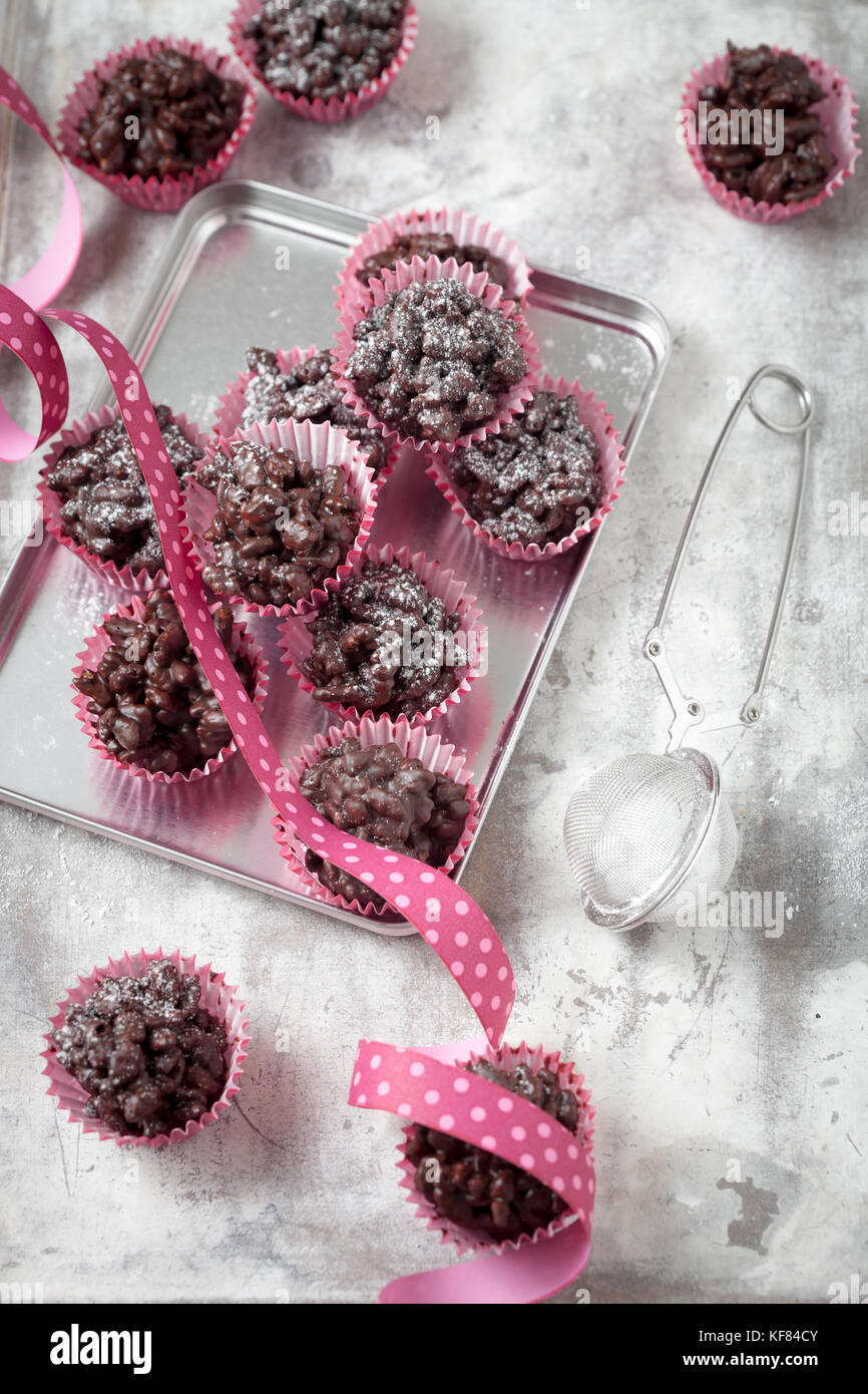 Rice crispies covered with milk chocolate Stock Photo Alamy