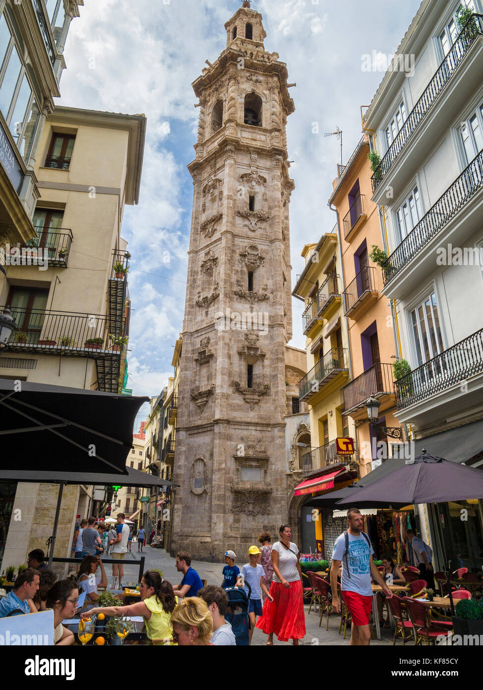 The Bell tower of Santa Catalina Church (Iglesia y torre de Santa Catalina) in the old town of Valencia, Spain Stock Photo