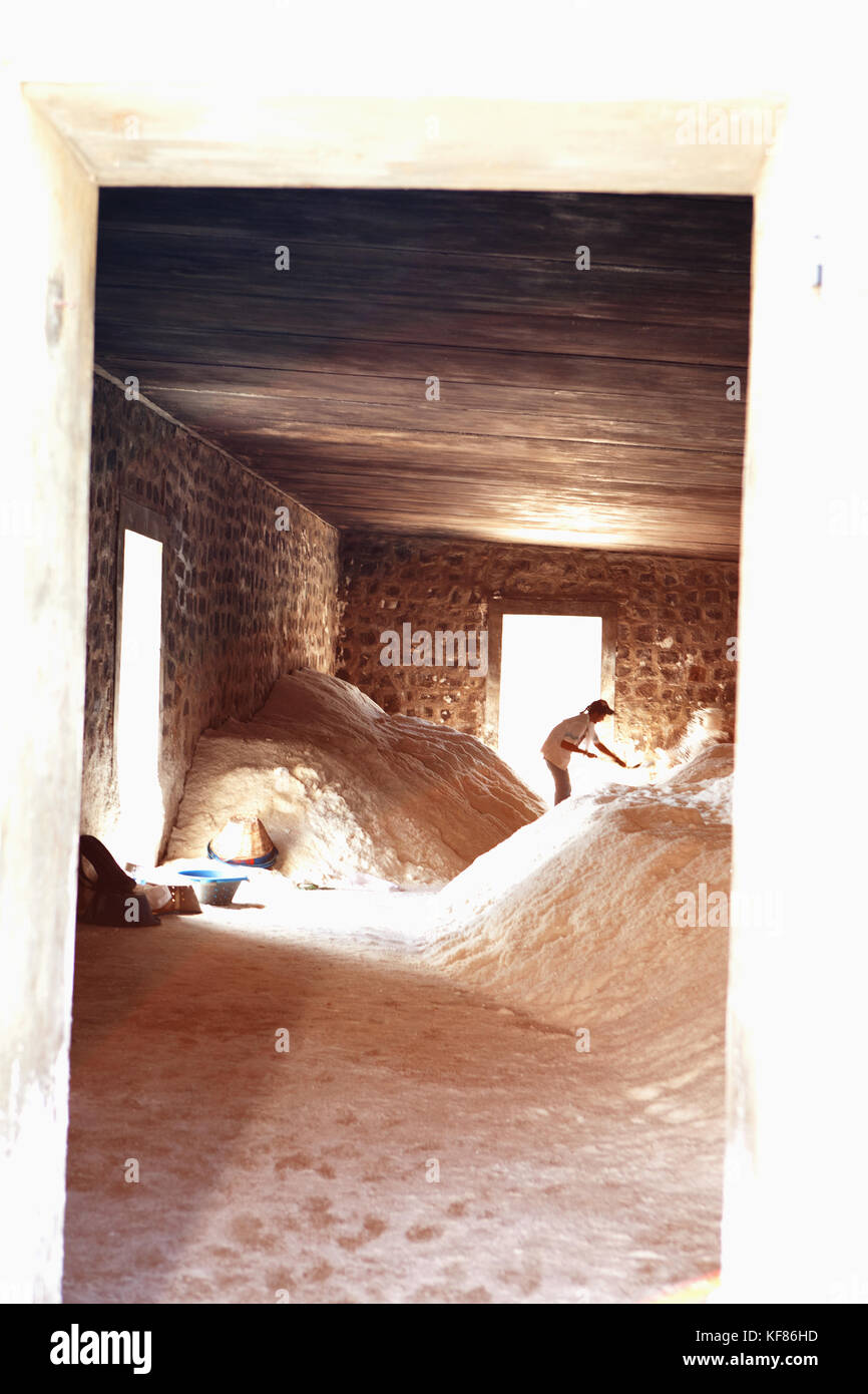 MAURITIUS, Tamarin, a storage room filled with piles of salt that is ready to be transported, Tamarin Salt Pans Stock Photo