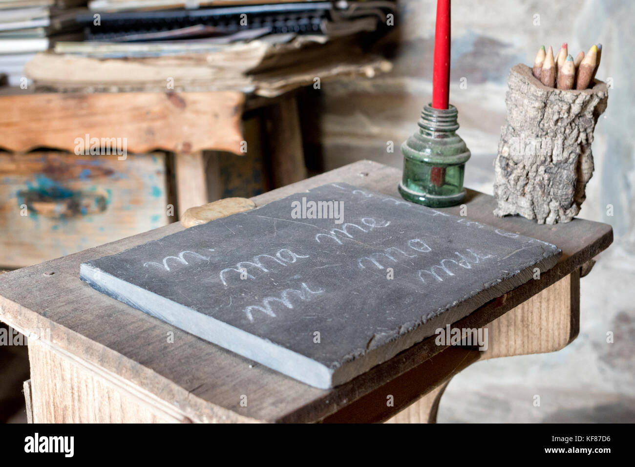 Old school desk hi-res stock photography and images - Alamy