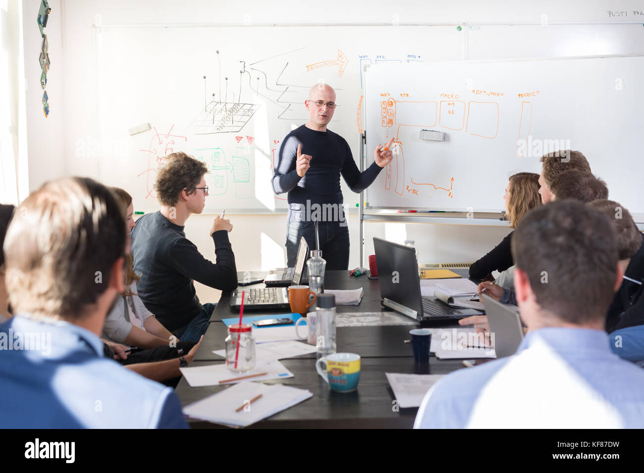 Relaxed informal IT business startup company team meeting Stock Photo ...