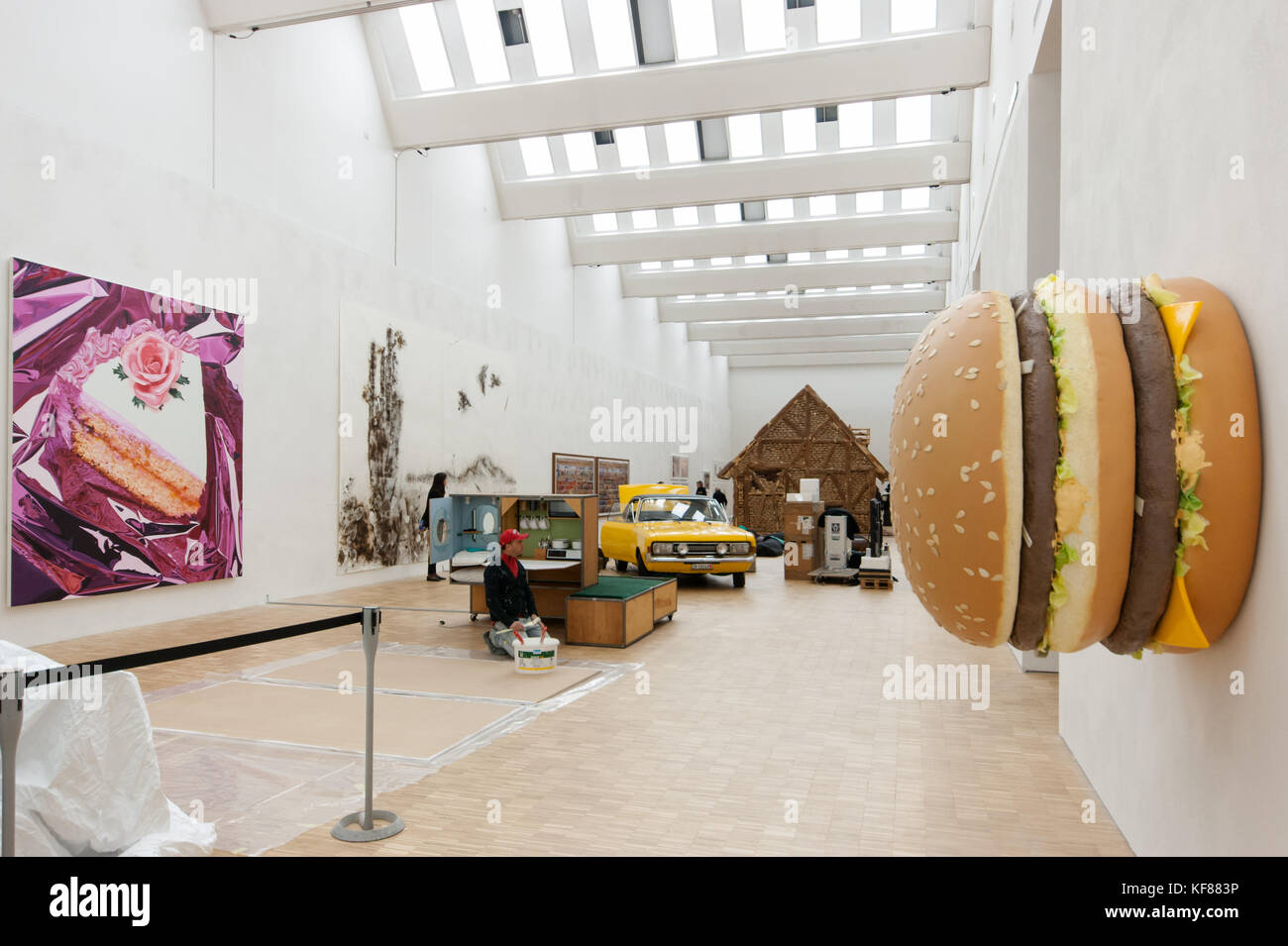 Arts & Foods exhibition, Triennale of Milan, 2015, installation view; foreground: Tom Friedman, Big Mac II, sculpture, 2013, styrofoam and paint Stock Photo