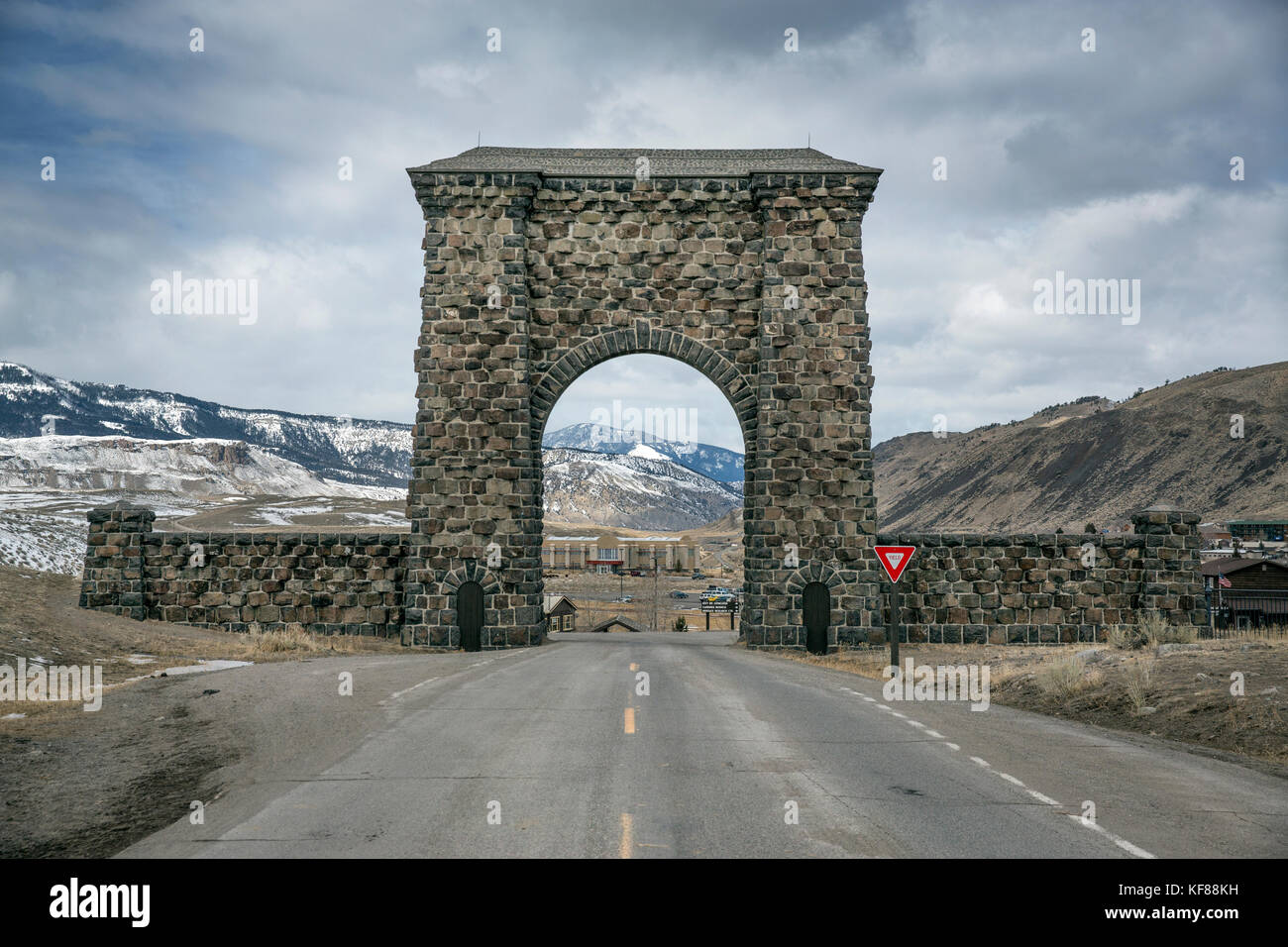 USA, Wyoming, Gardiner, Yellowstone National Park, the North Entrance ...