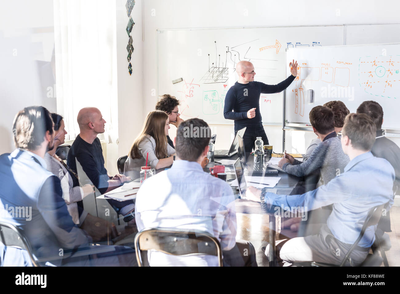 Relaxed informal IT business startup company team meeting. Stock Photo