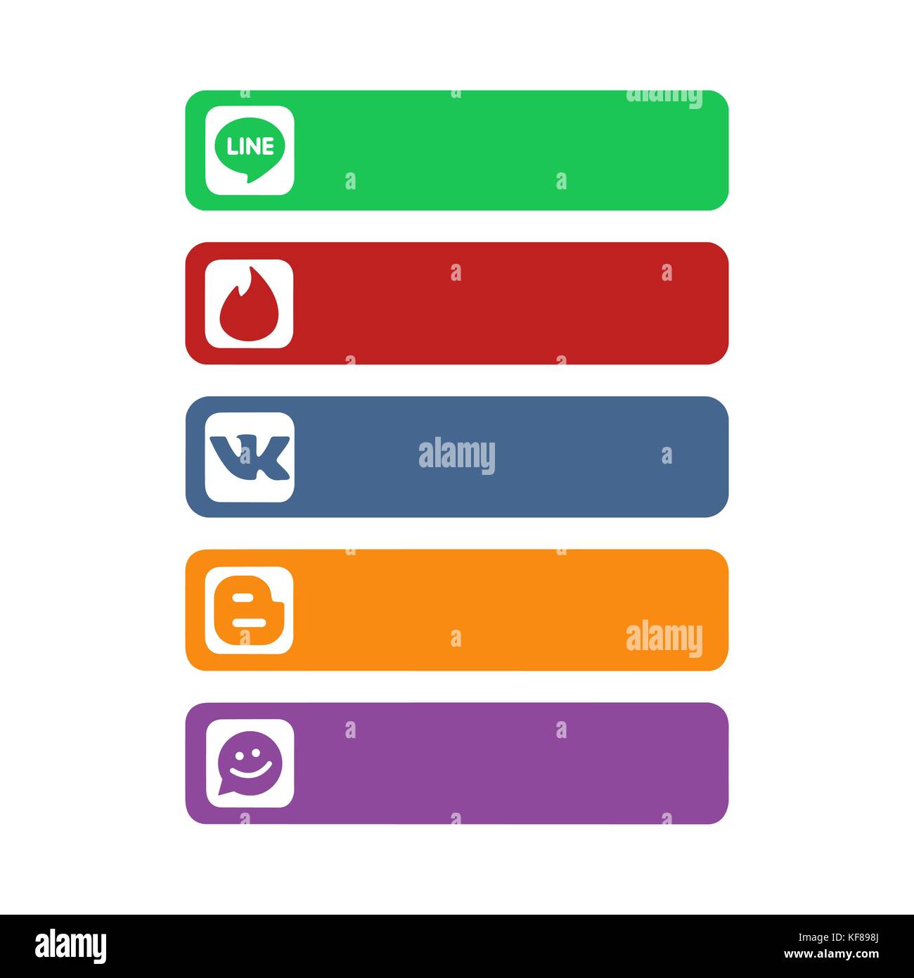 Collection of popular social media logos printed on paper: Line, Tinder, Meet Me and others. Stock Vector
