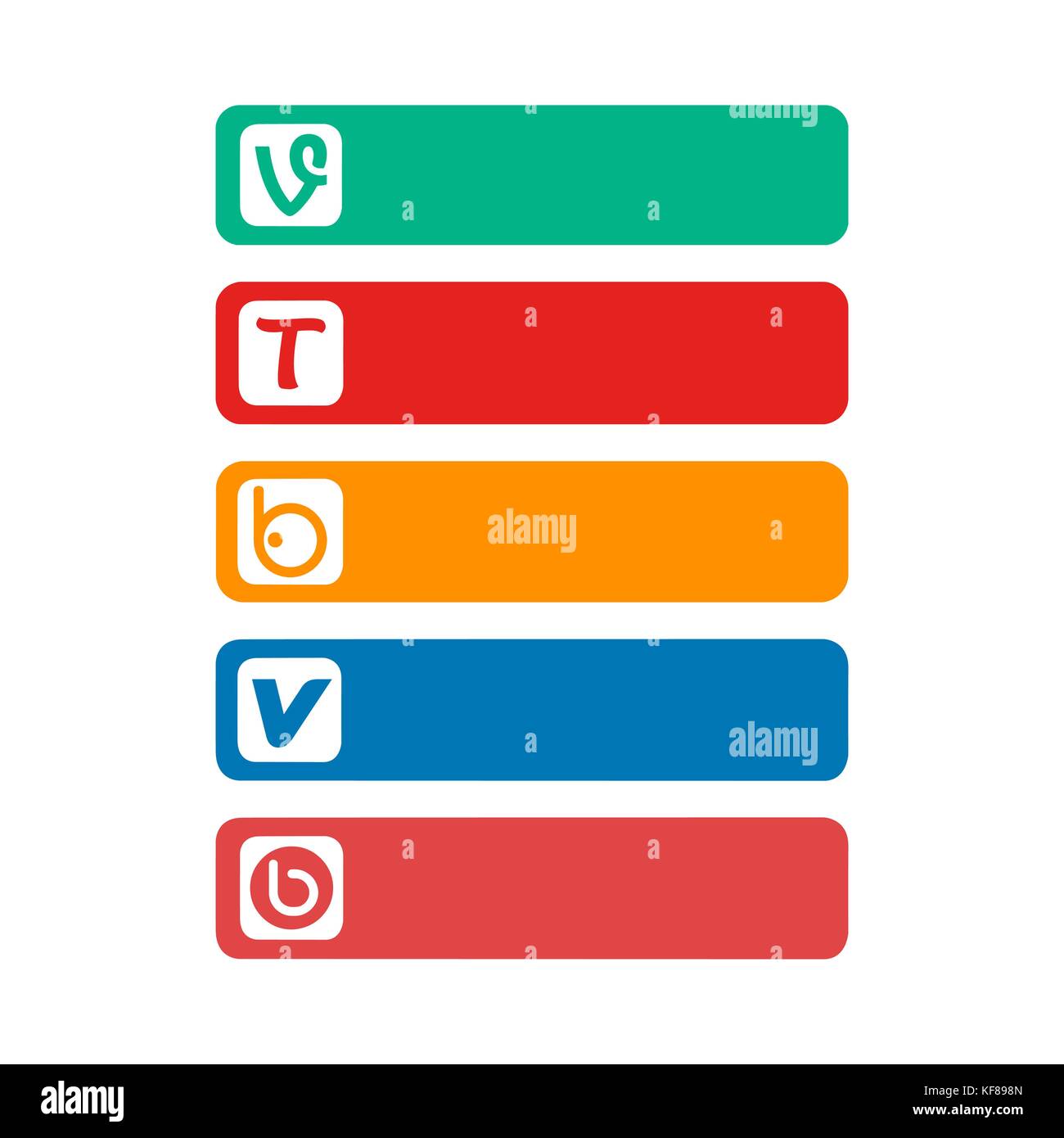 Collection of popular social media logos printed on paper: Vine, Tinder, Tango and others. Stock Vector