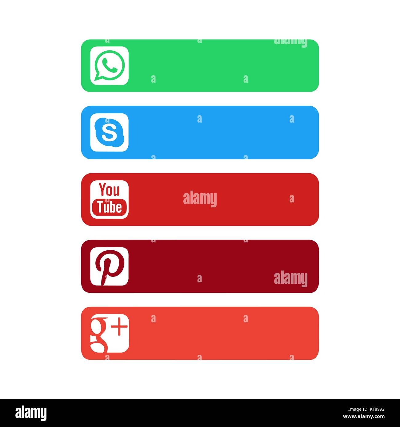 Istanbul, Turkey - October 26, 2017: Collection of popular social media logos printed on paper: Whatsapp, Skype, Youtube, Pinterest, Google Stock Vector