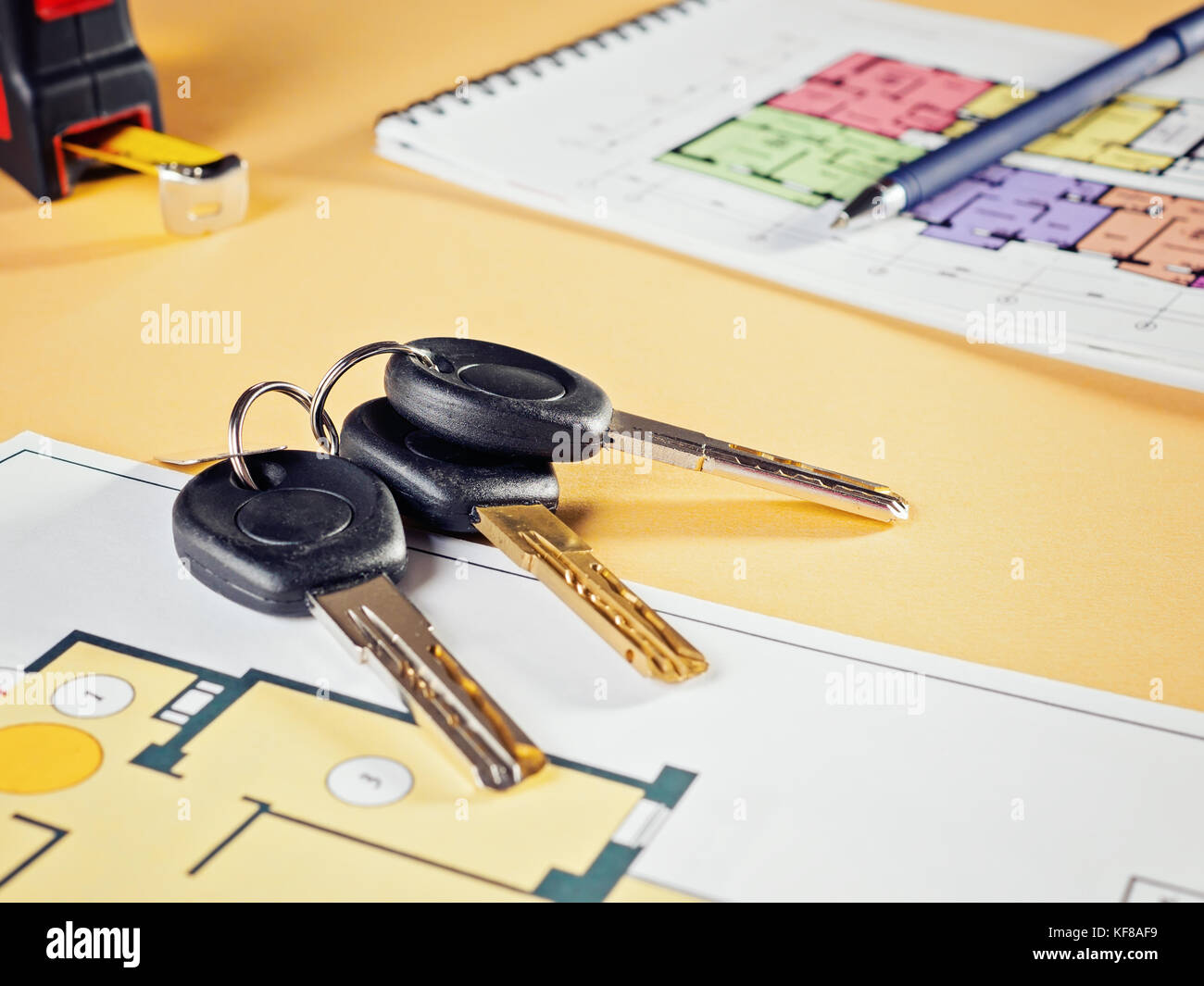 Linking new key on project plan of apartment house Concept new ...