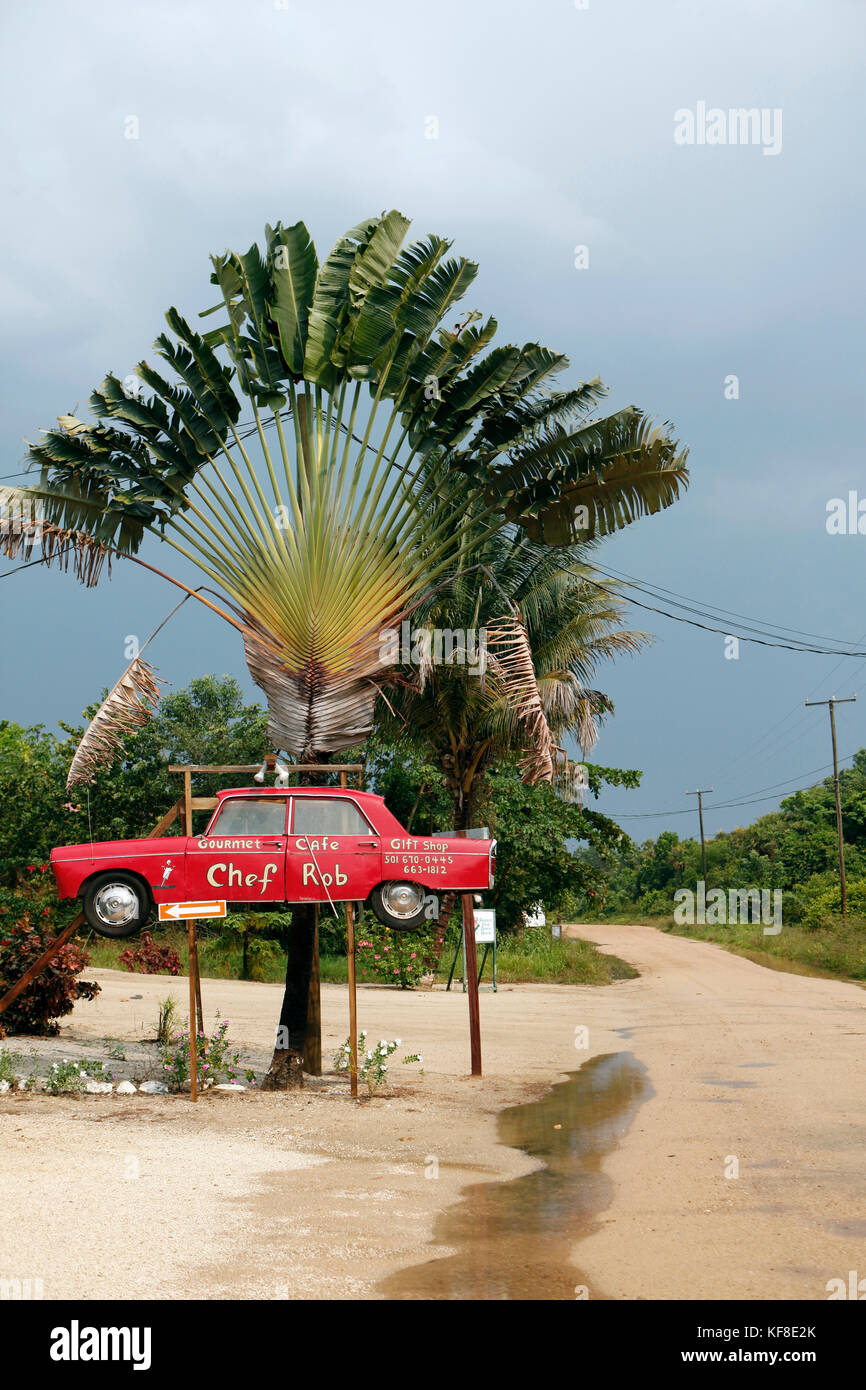 BELIZE, Hopkins, the sign for Cafe Rob Restaurant in the town of Hopkins Stock Photo