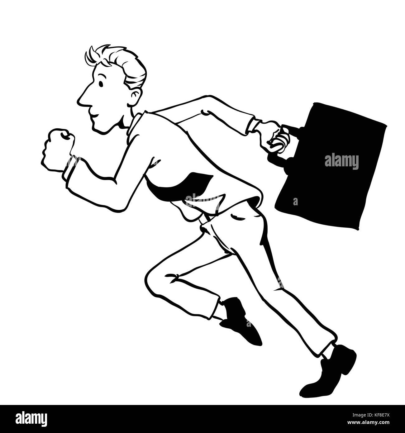 Illustration of Businessman running, a hand drawing of a businessman holding a briefcase running in a hurry. Vector Hand drawn Illustration, Stock Vector