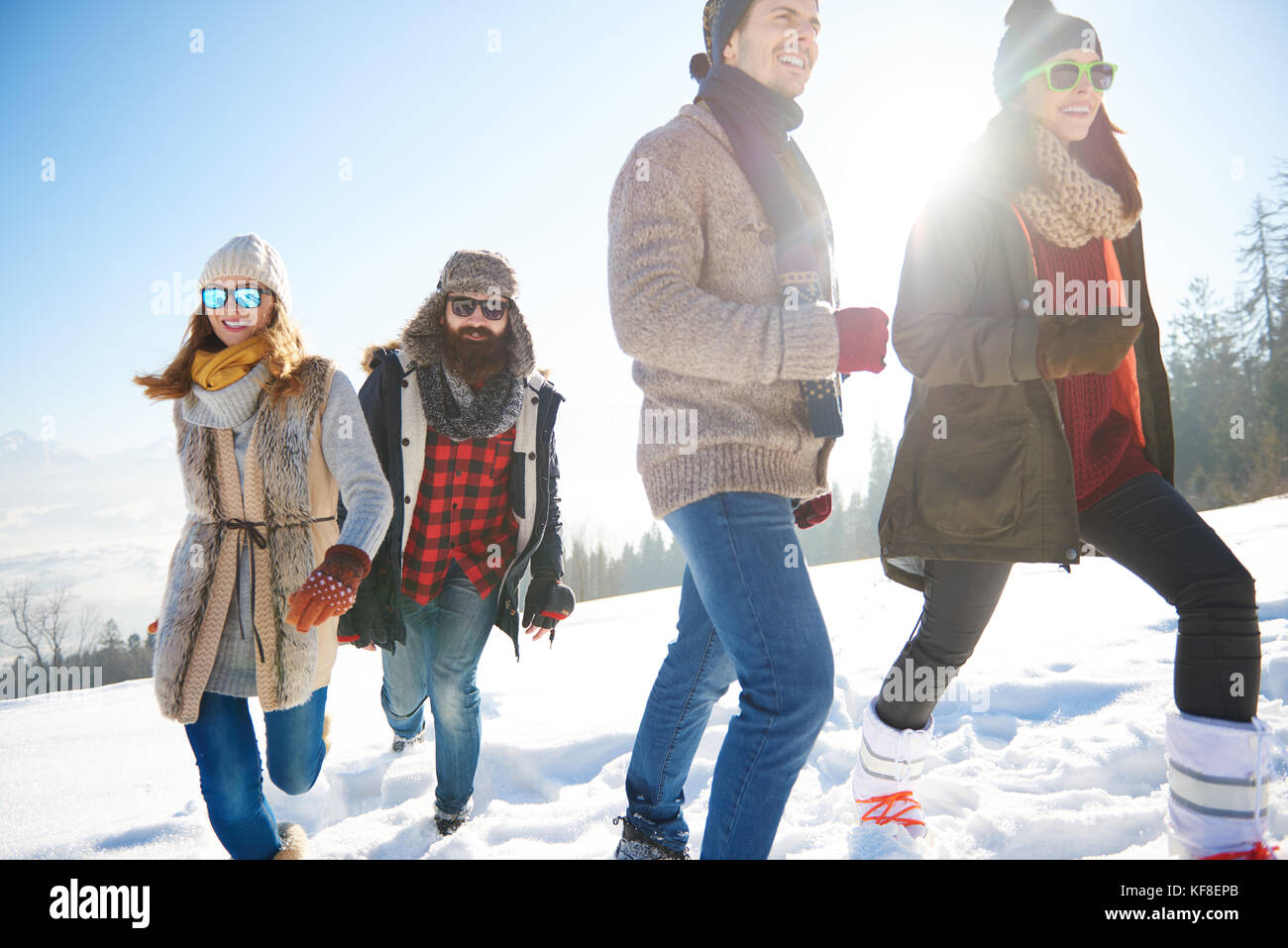 Friends spending winter holiday in the mountain Stock Photo