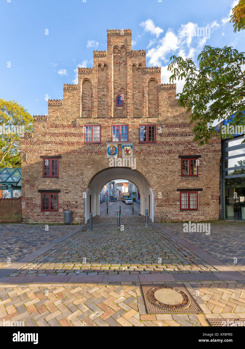 Nordertor gate at Flensburg, Germany, view from the North Stock Photo