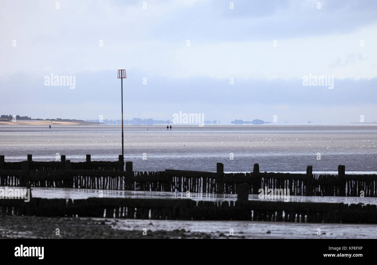 Looking out over The Wash estuary from Heacham on the Norfolk coast at low tide. Stock Photo