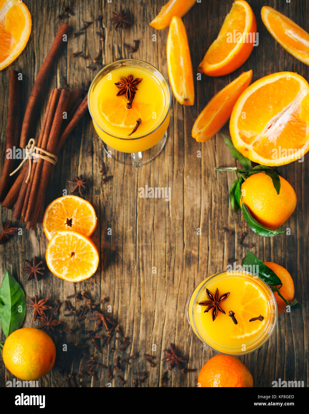 Hot orange drink. Winter Orange Punch, top view Stock Photo Alamy