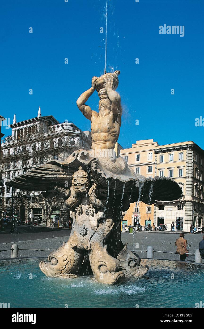 Lazio, Rome, the Triton Fountain (built by Gian Lorenzo Bernini, 1598