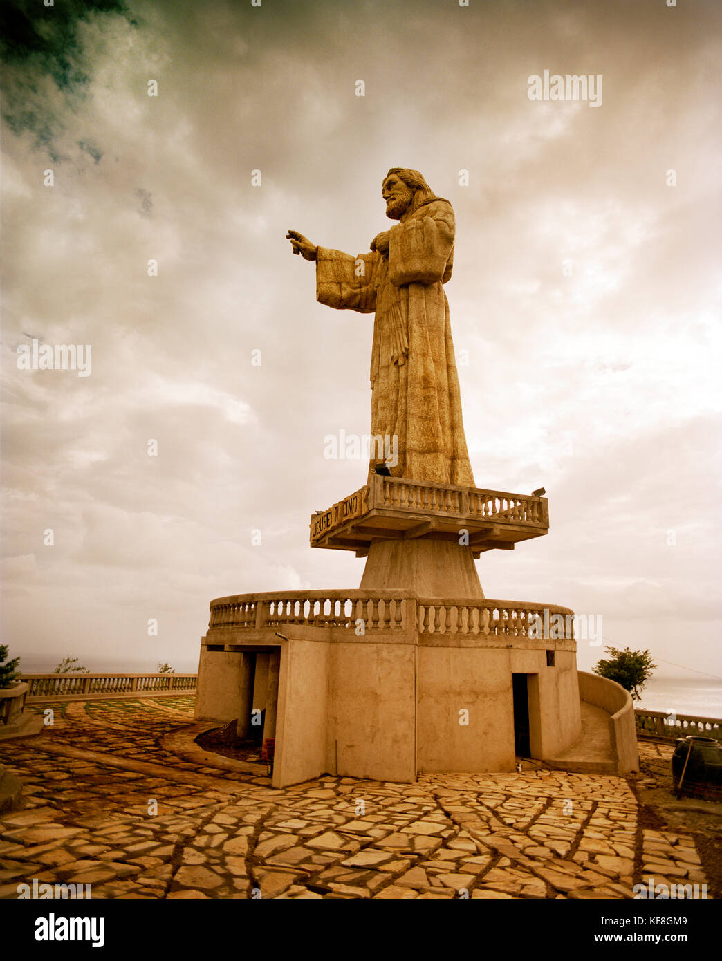 NICARAGUA, San Juan Del Sur, a statue of Jesus sits atop a hill looking