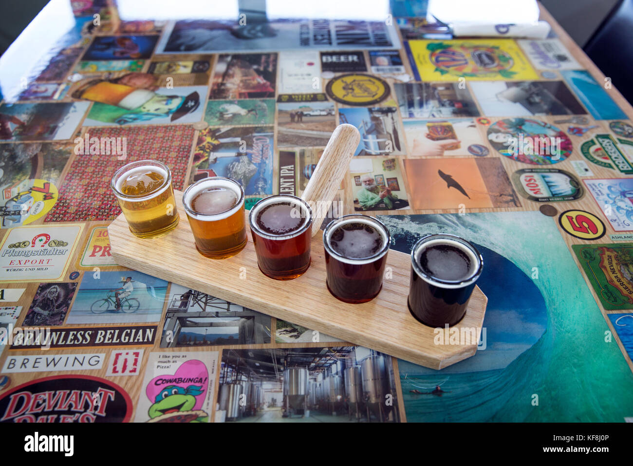 USA, Oregon, Ashland, a sample of beers brewed at the Caldera Brewery