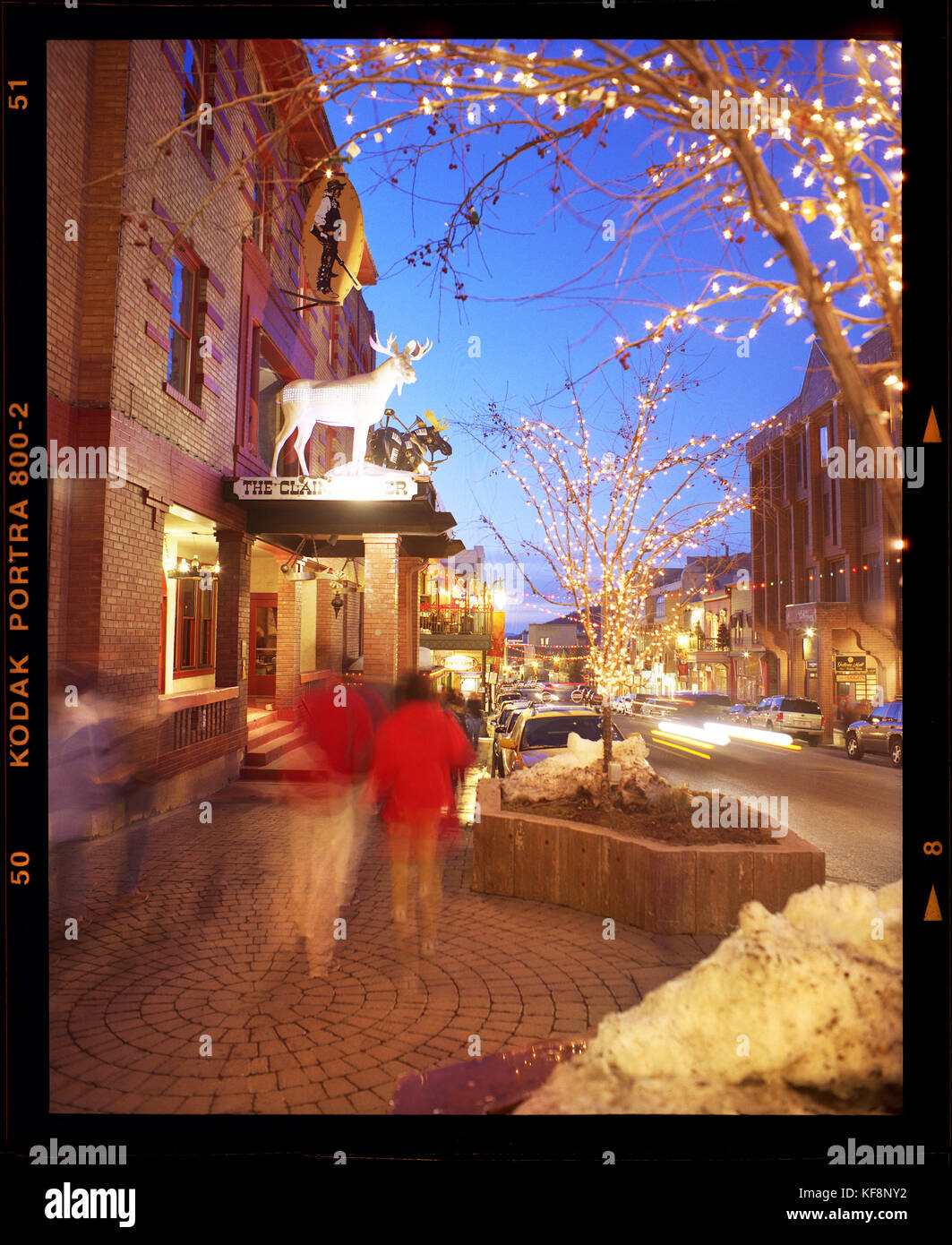 USA, Utah, Park City, a view of mainstreet in downtown Park City at ...