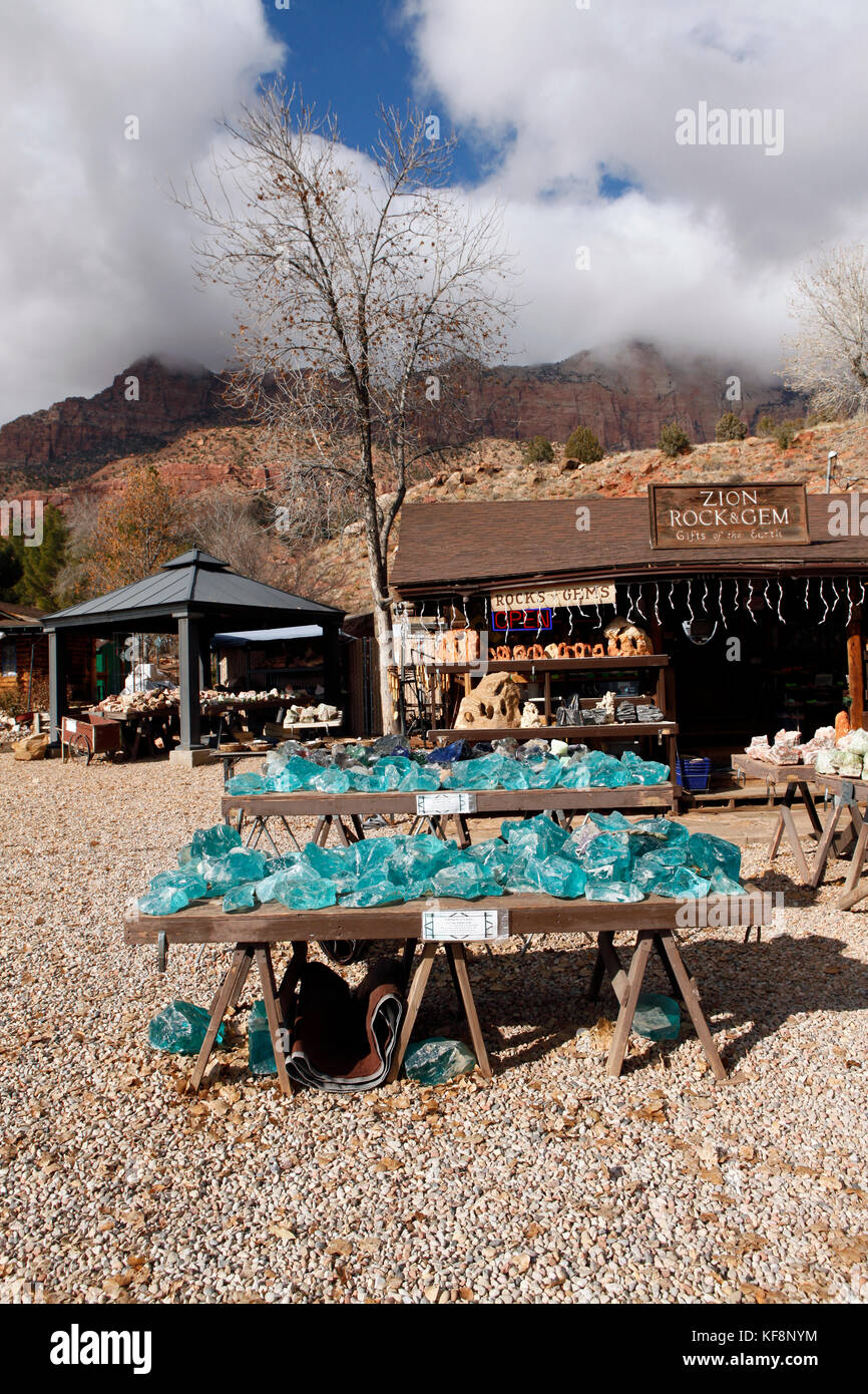 USA, Utah, green glass stones for sale at Zion Rock & Gem in Springdale