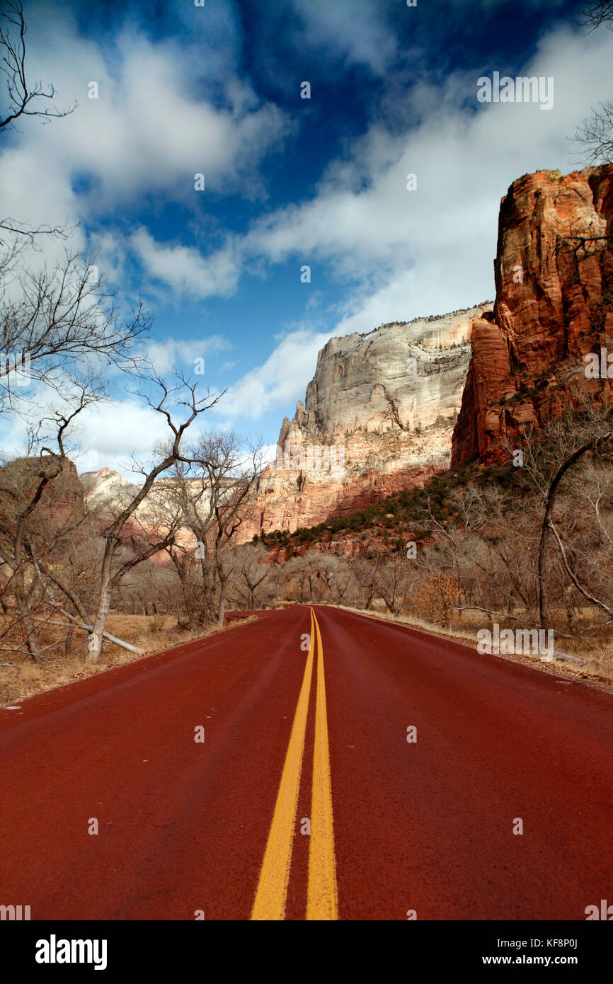 USA, Utah, Springdale, Zion National Park, Zion Canyon Scenic Drive Road winds through the