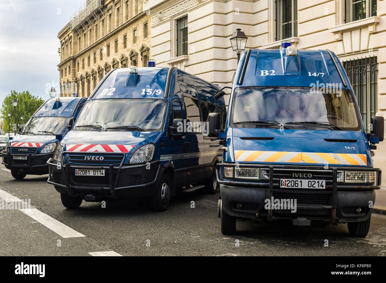 Power Mary element Three French police vans, gendarmerie, parked outside the police department  in Paris, France, near Notre Dame Cathedral Stock Photo - Alamy