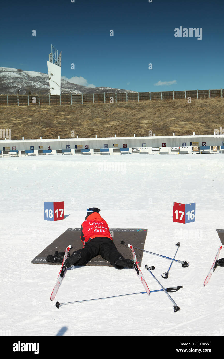 USA, Utah, Midway, Soldier Hollow, learning how to Biathlon, shooting