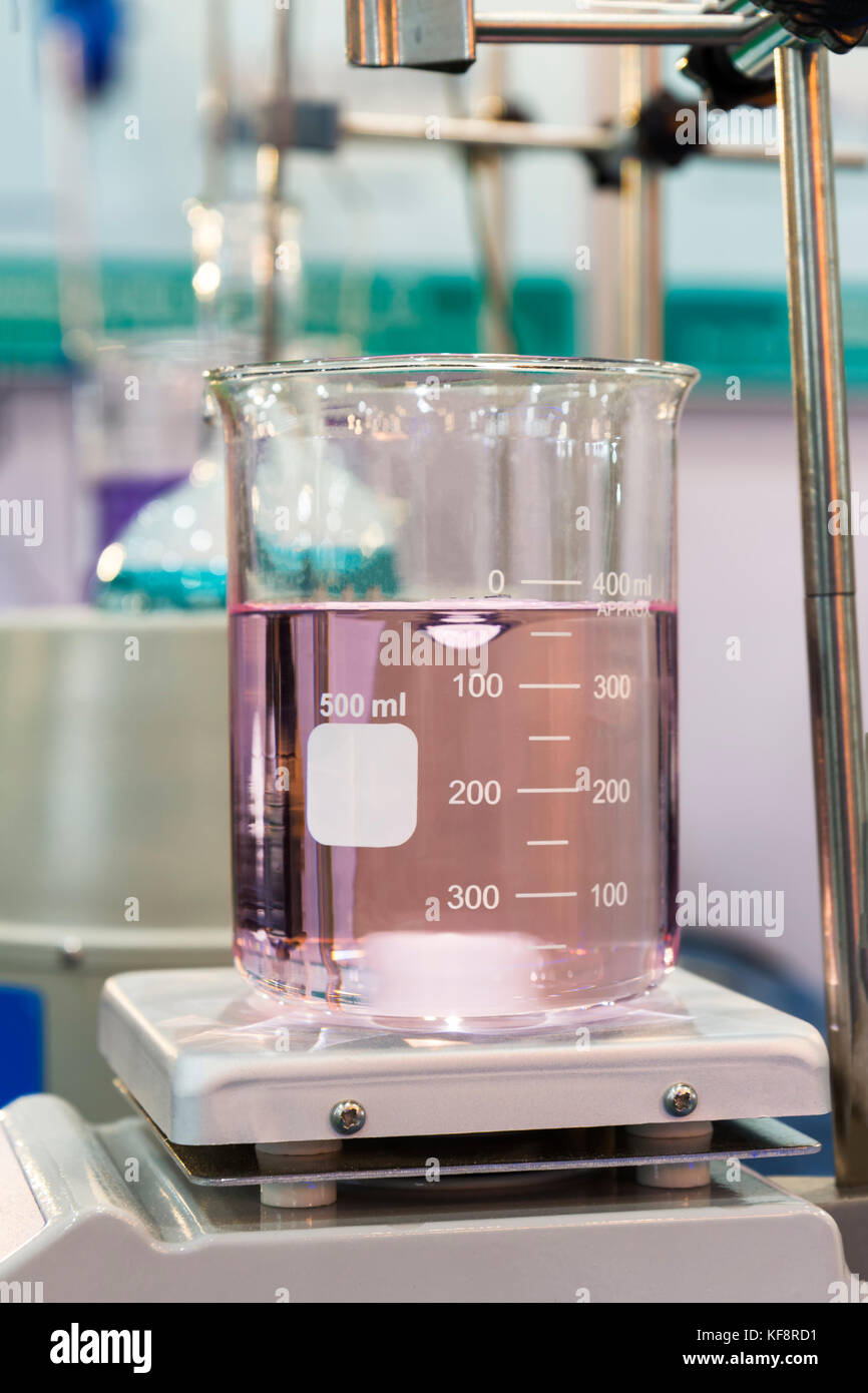 Glassware on stirrer and heating plate Stock Photo Alamy