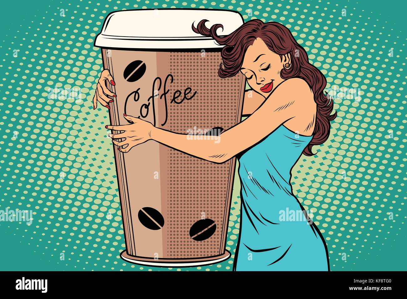 woman hugs coffee Cup Stock Vector