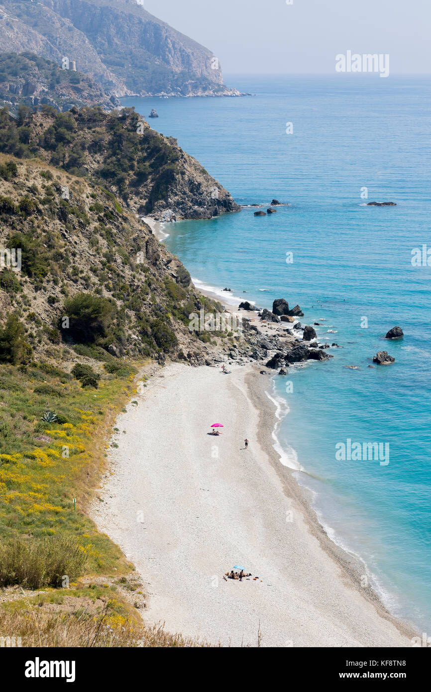 near Nerja and Maro, Costa del Sol, Malaga Province, Andalusia, southern Spain.  Playa las Alberquillas in the protected Paraje Natural Acantilados de Stock Photo